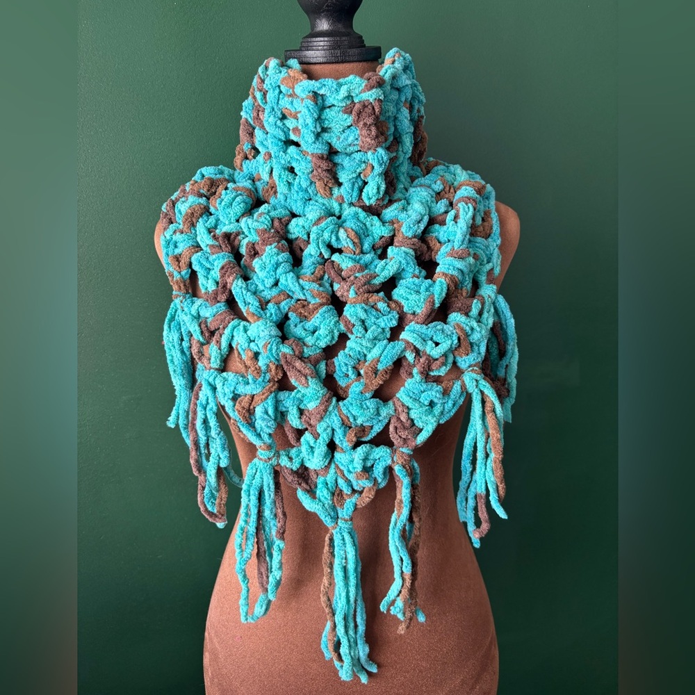 Chunky Crochet Turquoise and Brown Scarf